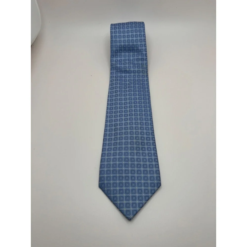 Tommy Hilfiger Mens Blue Geometric Square Pattern Silk Blend Necktie